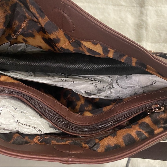 NWT B Makowsky Leather Shoulder Crossbody Handbag, Copper Studs & Suede Accents - Picture 6 of 14